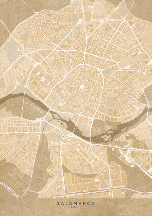 Плакат Map of Salamanca downtown (Spain) in sepia vintage syle