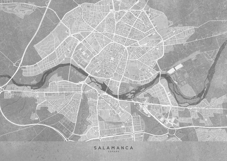 Плакат Map of Salamanca (Spain) in gray vintage syle
