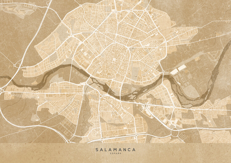 Плакат Map of Salamanca (Spain) in sepia vintage syle