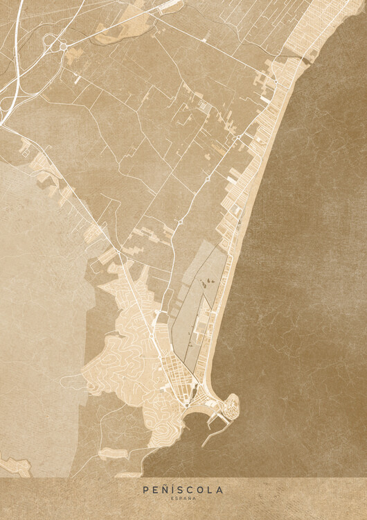 Плакат Map of Peñíscola (Spain) in sepia vintage syle