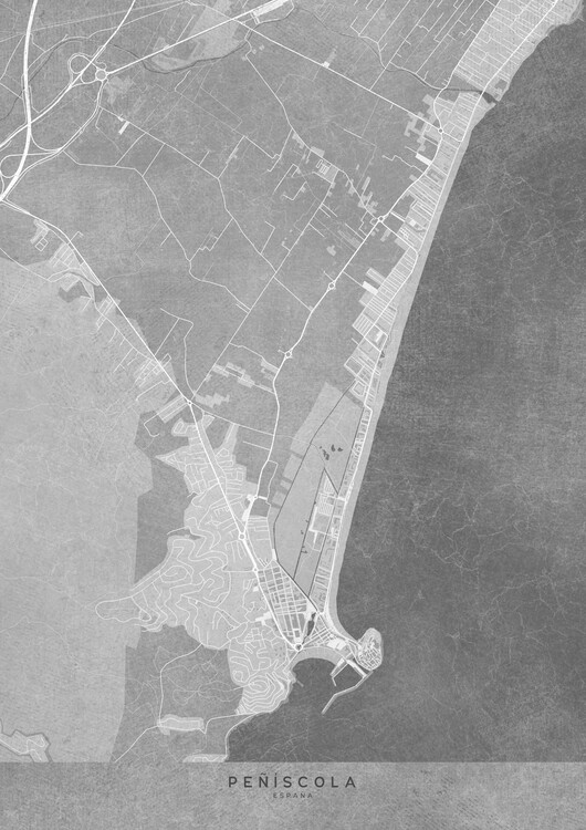 Плакат Map of Peñíscola (Spain) in gray vintage syle