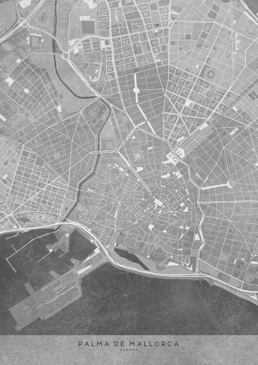 Poster Map of Palma de Mallorca downtown (Spain) in gray