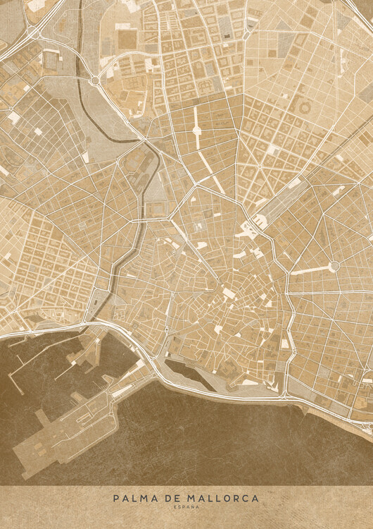 Poster Map of Palma de Mallorca downtown (Spain) in sepia