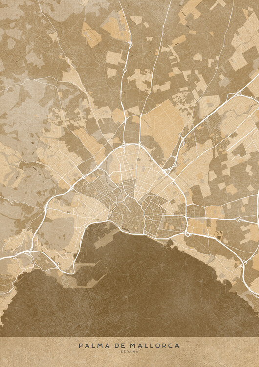 Poster Map of Palma de Mallorca (Spain) in sepia vintage style