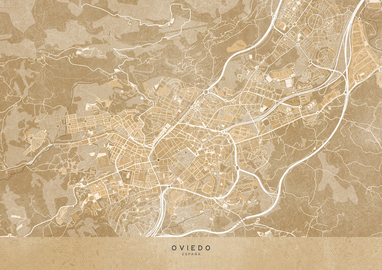 Плакат Map of Oviedo (Spain) in sepia vintage syle