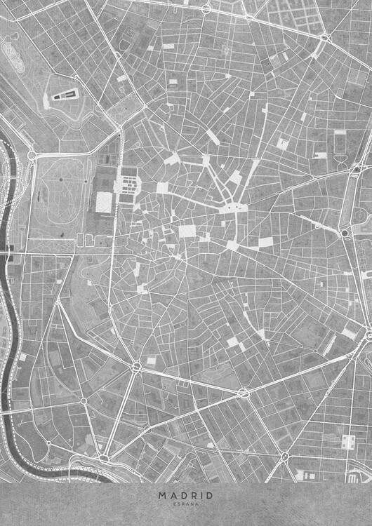 Plakát Map of Madrid Plaza Mayor (Spain) in gray vintage syle