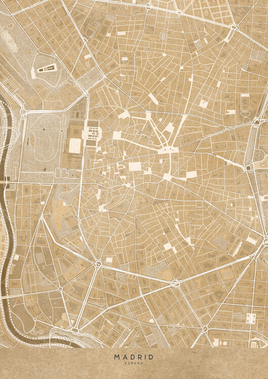 Plakát Map of Madrid Plaza Mayor (Spain) in sepia vintage syle