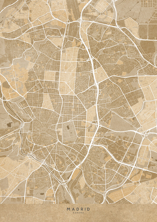 Poster Map of Madrid (Spain) in sepia vintage syle