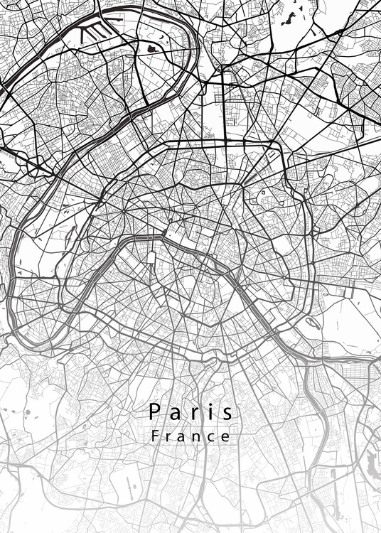 Plakat Paris France City Map white
