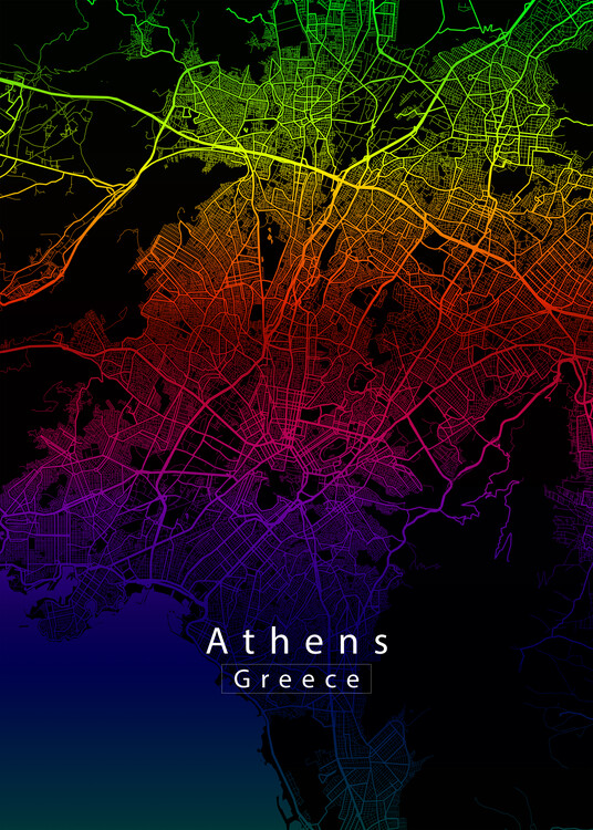 Plakat Athens Greece City Map rainbow