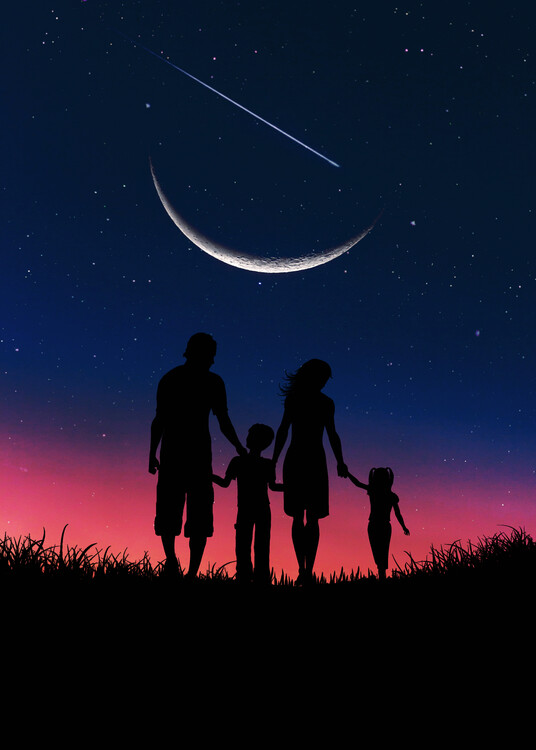 Poster Family Silhouette At Night