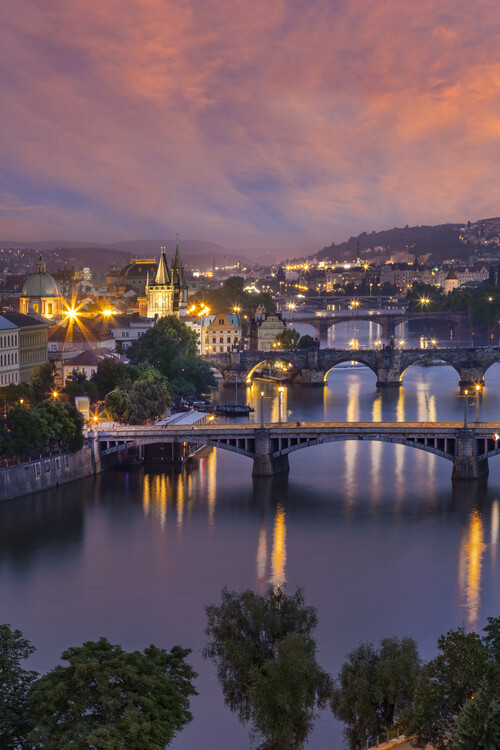 Poster Lovely sunset over Vltava river in Prague