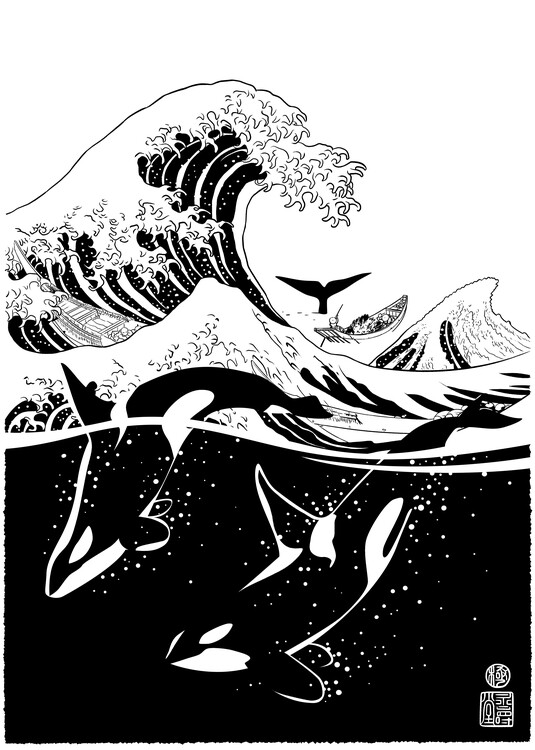Póster Killer whales wave