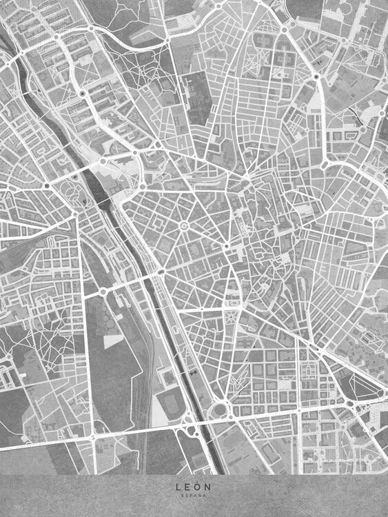 Плакат Map of León downtown (Spain) in gray vintage style