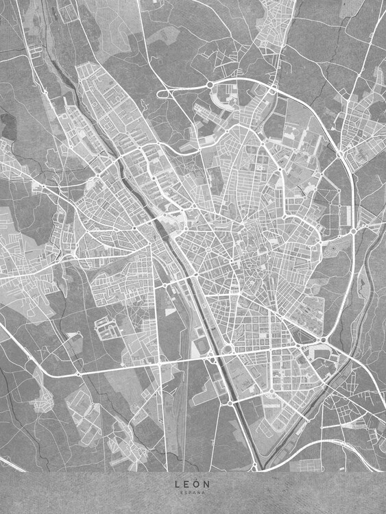 Плакат Map of León (Spain) in gray vintage style