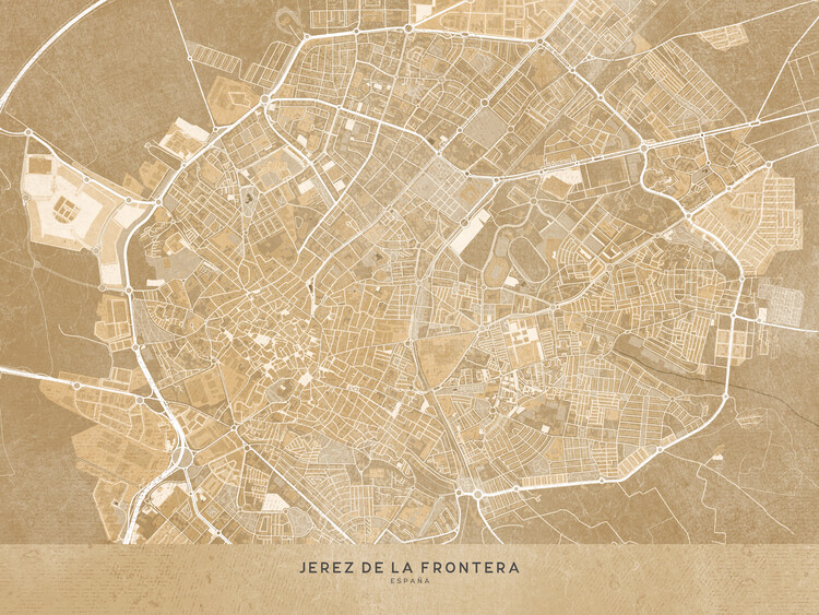 Плакат Map of Jerez de la Frontera (Spain) in sepia vintage style