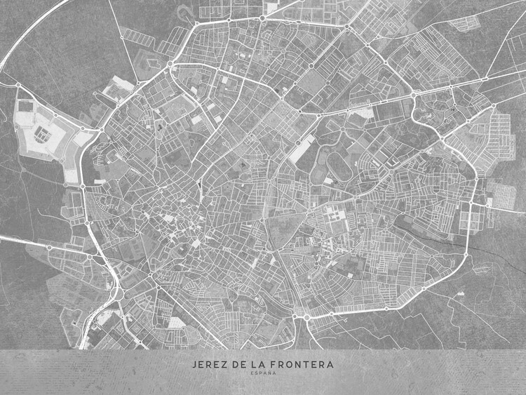 Плакат Map of Jerez de la Frontera (Spain) in gray vintage style