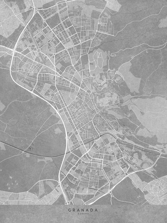 Плакат Map of Granada (Spain) in gray vintage style