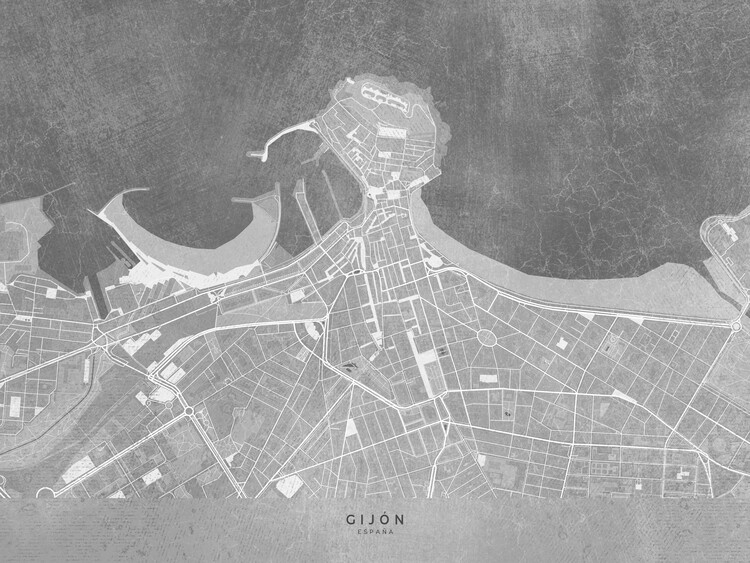 Плакат Map of Gijón downtown (Spain) in gray vintage style