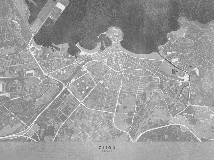 Плакат Map of Gijón (Spain) in gray vintage style