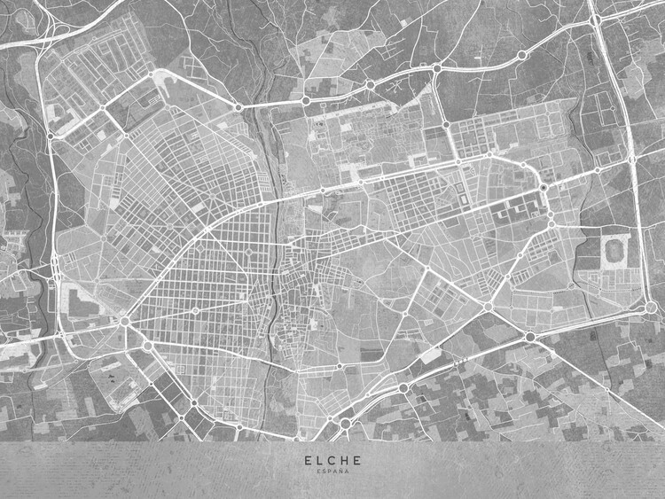 Плакат Map of Elche (Spain) in gray vintage style