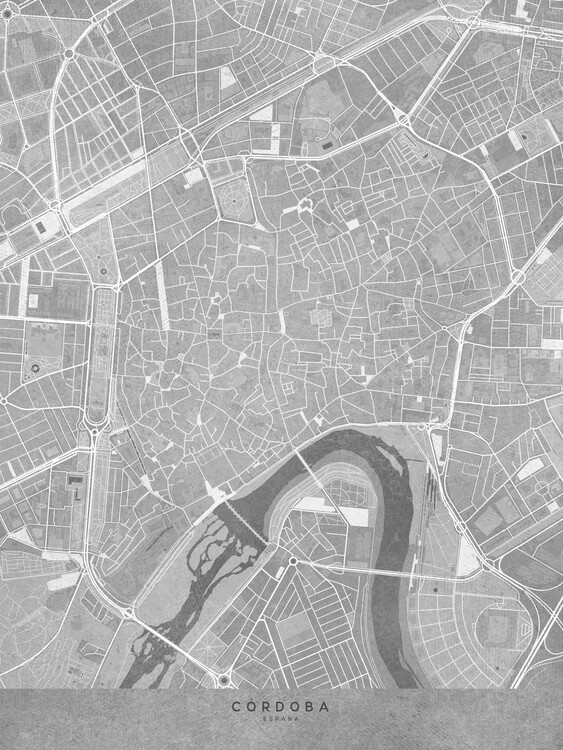 Плакат Map of Córdoba downtown (Spain) in gray vintage style