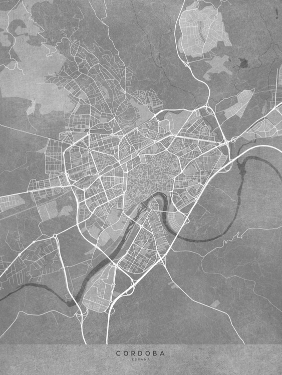Плакат Map of Córdoba (Spain) in gray vintage style
