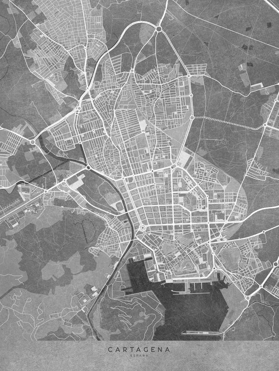 Плакат Map of Cartagena (Spain) in gray vintage style