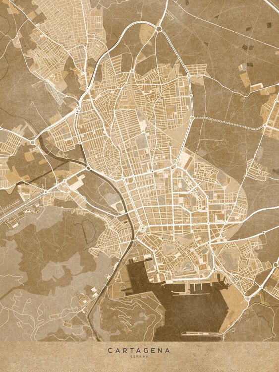 Плакат Map of Cartagena (Spain) in gray vintage style