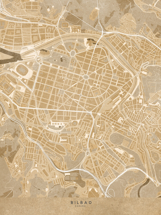 Плакат Map of Bilbao downtown (Spain) in sepia vintage style