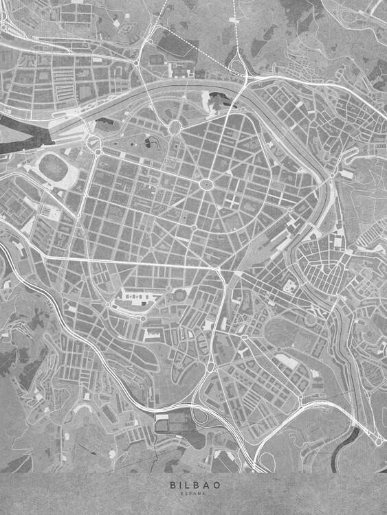 Плакат Map of Bilbao downtown (Spain) in gray vintage style