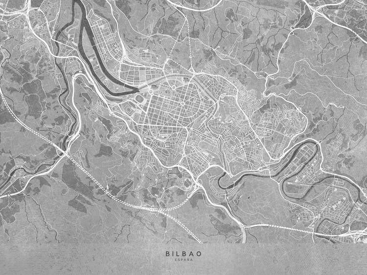 Плакат Map of Bilbao (Spain) in gray vintage style