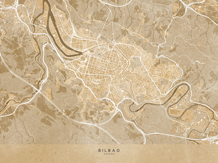 Плакат Map of Bilbao (Spain) in sepia vintage style