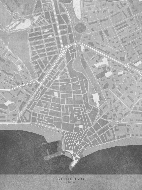 Плакат Map of Benidorm downtown (Spain) in gray vintage style
