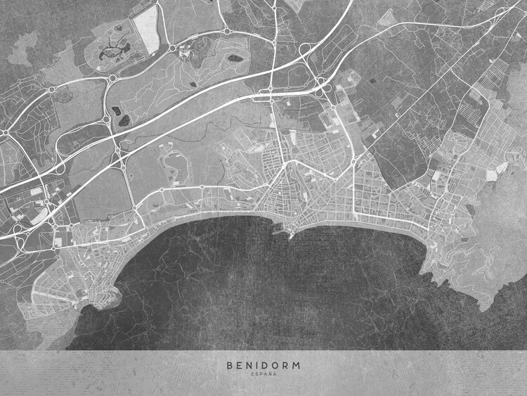 Плакат Map of Benidorm (Spain) in gray vintage style
