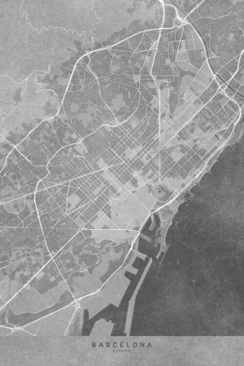 Плакат Map of Barcelona (Spain) in gray vintage style