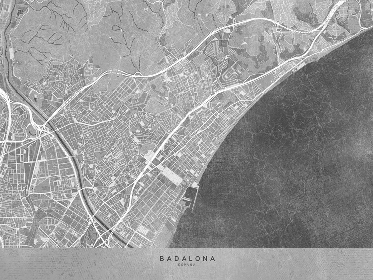 Плакат Map of Badalona (Spain) in gray vintage style