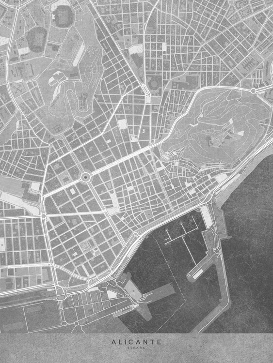 Плакат Map of alicante downtown (Spain) in gray vintage style