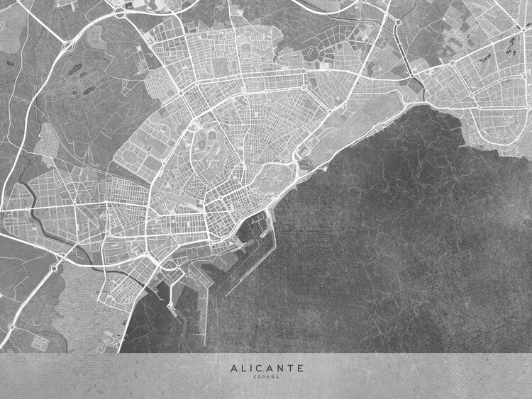 Плакат Map of Alicante (Spain) in gray vintage style