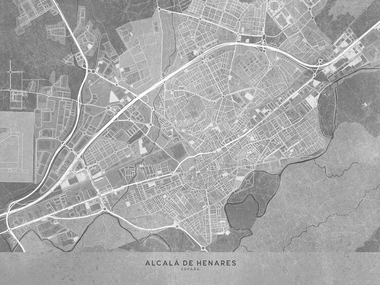 Плакат Map of Alcalá de Henares (Spain) in gray vintage style