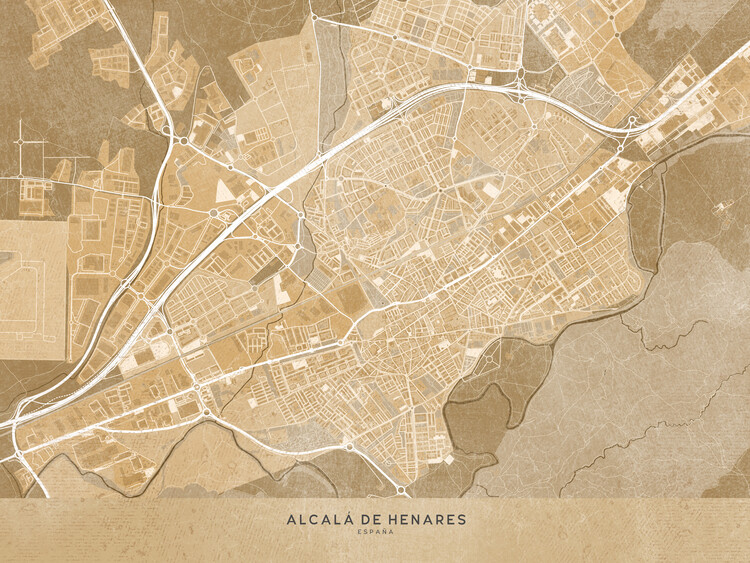 Poster Map of Alcalá de Henares (Spain) in sepia vintage style