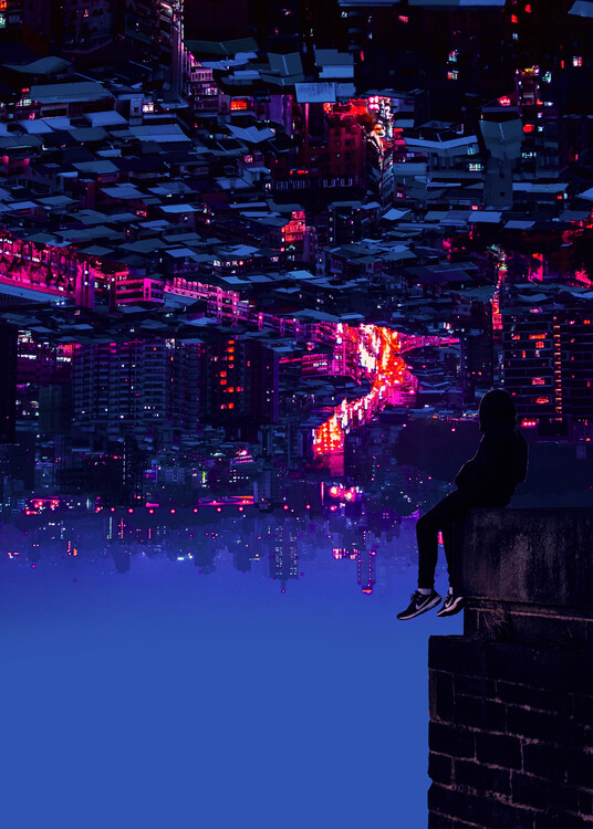 Poster Upside Down City Cyberpunk