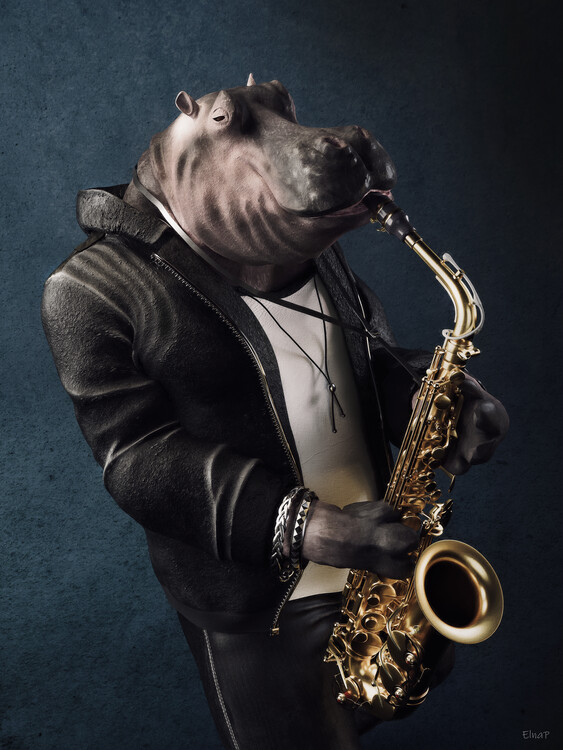 Poster Hippopotamus portrait vintage animals renaissance