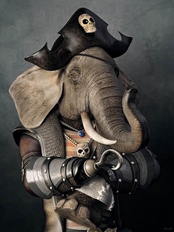 Poster Elephant portrait  vintage animals renaissance