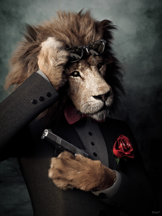 Poster Lion portrait animal funny