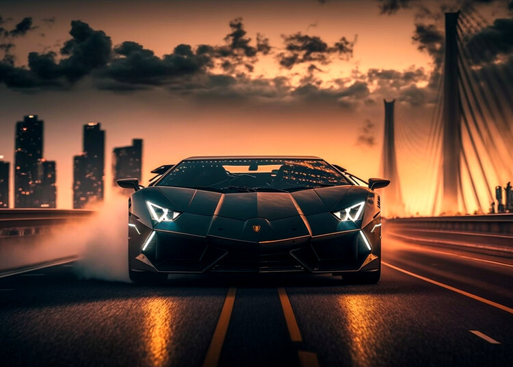 Plakát Sportcar at sunset
