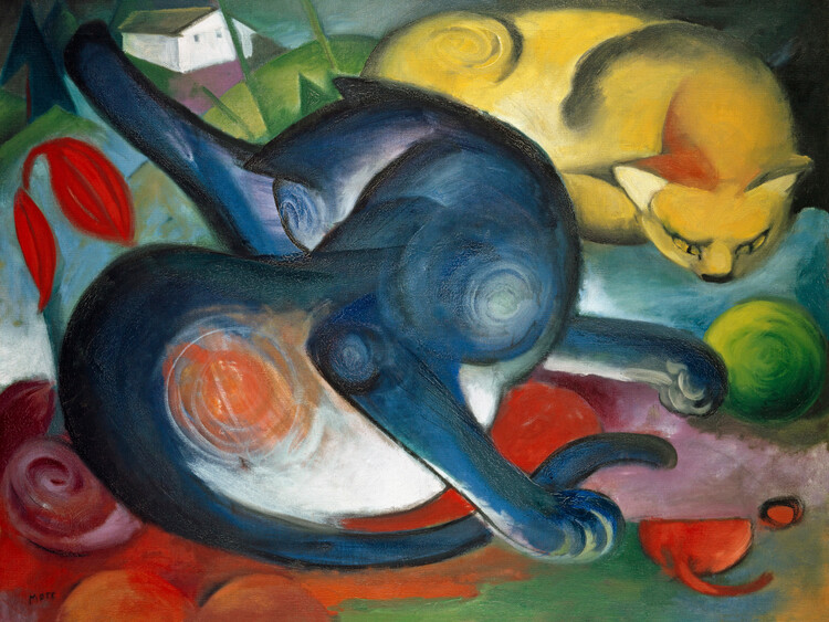 Poster Two Cats, Blue & Yellow