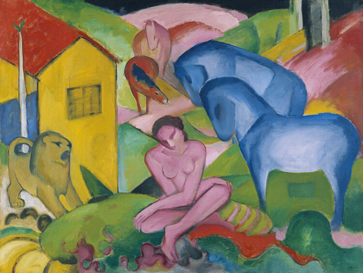 Poster The Dream (Abstract Female Nude & Animals) - Franz Marc