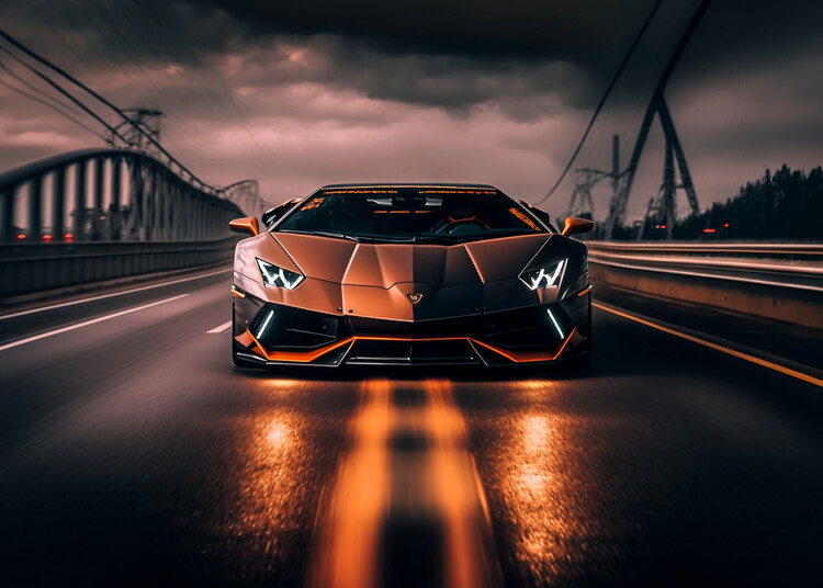 Poster Sportcar drive on the bridge