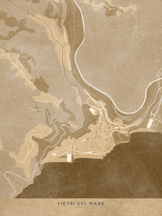 Poster Map of Vienti sul Mare - Amalfi coast - (Italia) in sepia